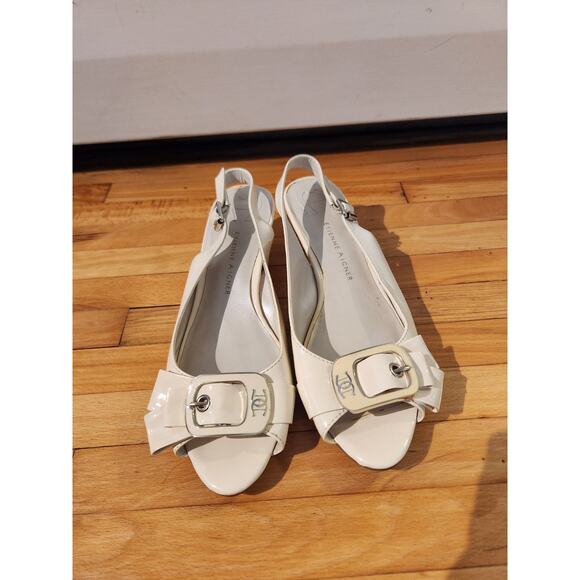 Etienne Aigner Womens Sz 7.5 M Off White Beige Slingback Peep Toe Sandals - Picture 2 of 6